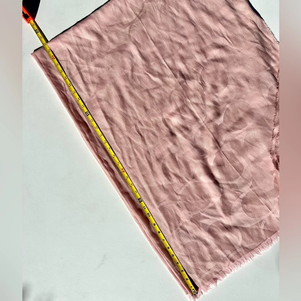 Coach Logo Jacquard Soft Pink Wrap Scarf Stole, Wool - Viscose, 68”x50” - Picture 9 of 9